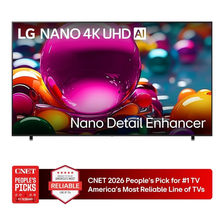 98-Inch LG NANO 4K UHD AI TV 98NU850BPUB with Nano Detail Enhancer CNET 2026 People's Pick for #1 TV Brand America's Most Reliable Line of TVs