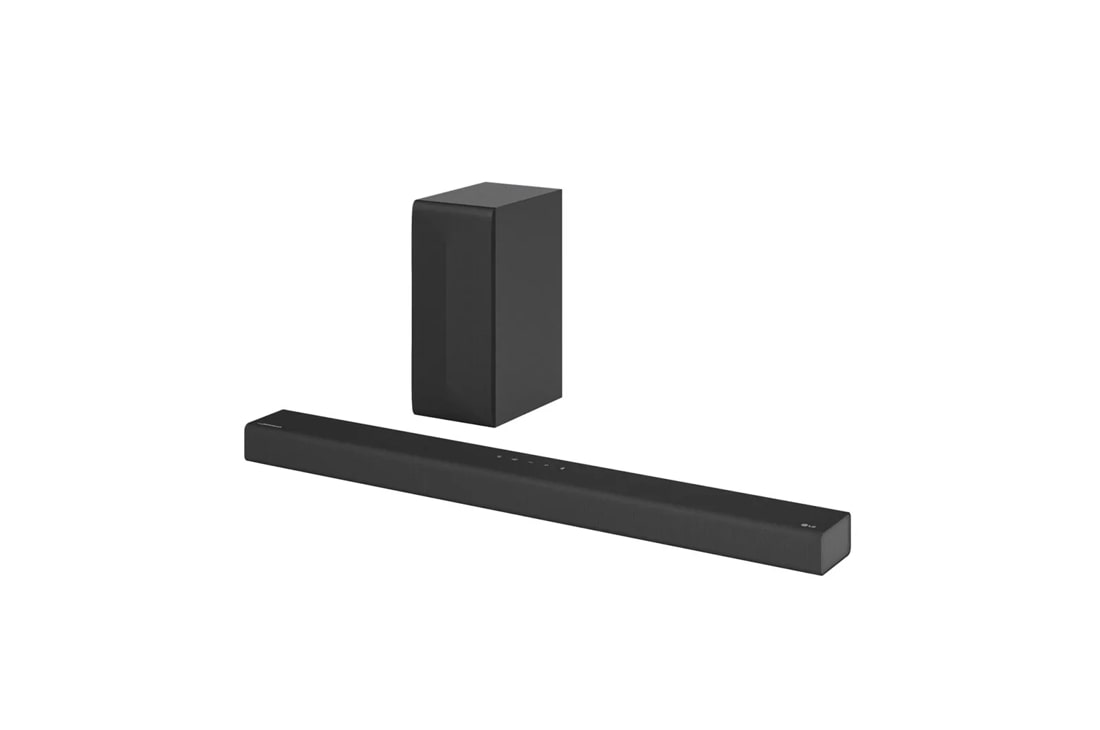 LG S65Q 3.1 Wireless Soundbar  with subwoofer side angle view