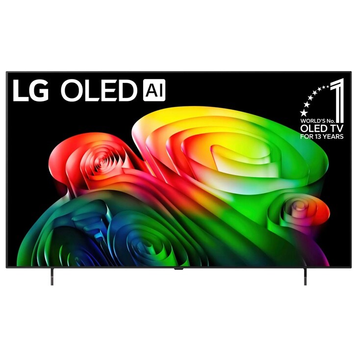 65-Inch LG OLED AI 4K TV OLED65B6GUA displaying vibrant colorful spiral patterns with WORLDS No.1 OLED TV FOR 13 YEARS badge - Front View