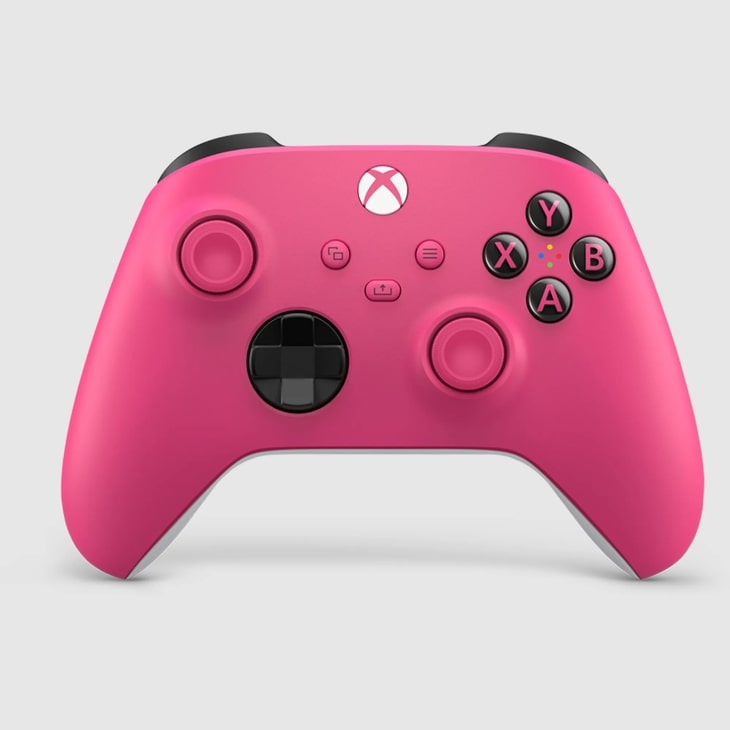 EP229911 pink gaming controller with black buttons and analog sticks - Front View