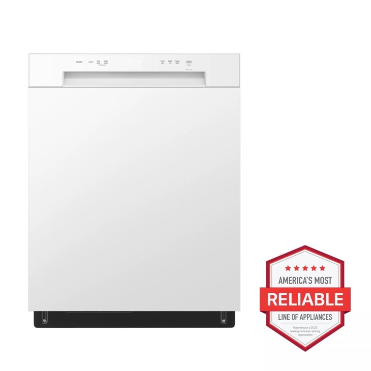 LG LDFC2423W 24 Inch Full Console Dishwasher with 15 Place Settings, 52  dBA, 5 Wash Cycles, Nylon Coated Racks, Dynamic Dry™, and ENERGY STAR®  Qualified: White