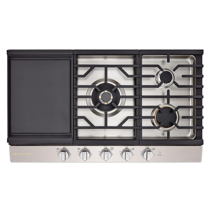 LG CBGU3639X Gas Cooktop with Griddle and Three Burners - Top-Down View