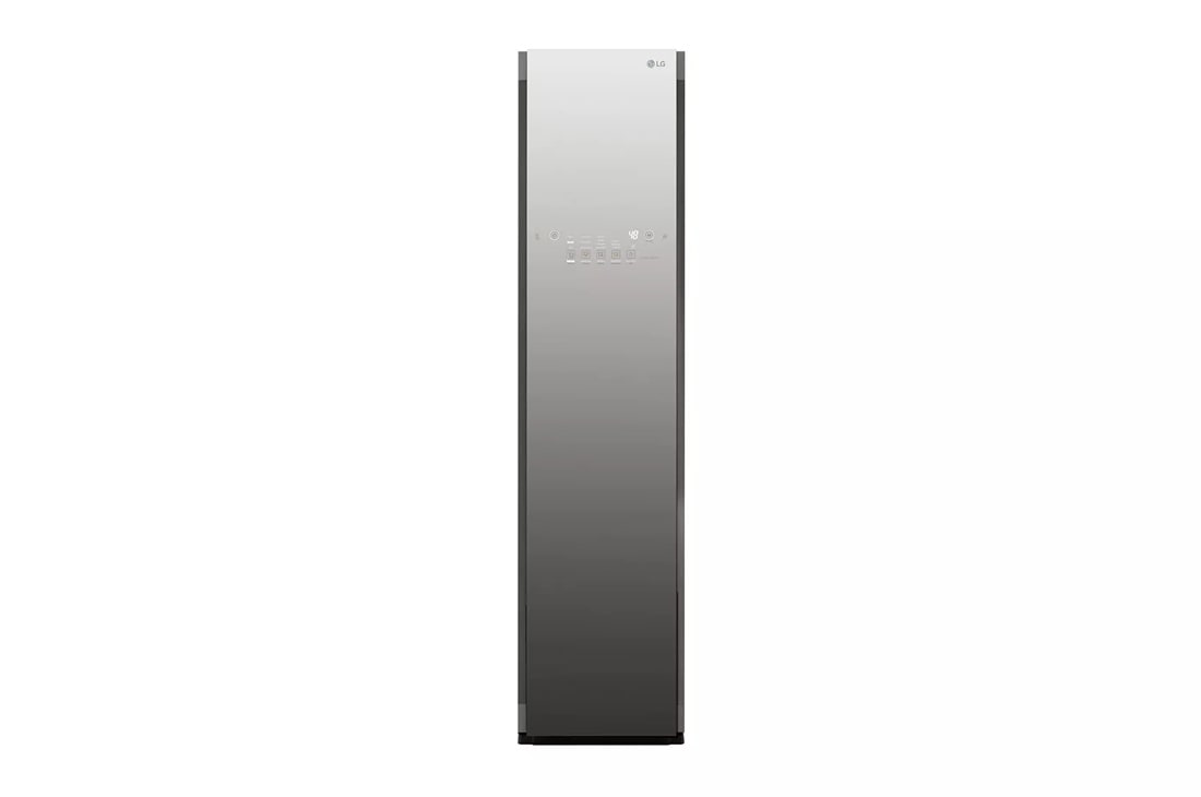 Front view of the LG Styler® Smart Steam Closet with 3 Hangers - Mirror - S3MFBN. 