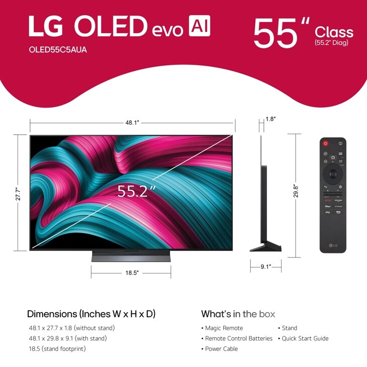 55 inch Class LG OLED evo AI C5 4K Smart TV 2025 - OLED55C5AUA.AUS