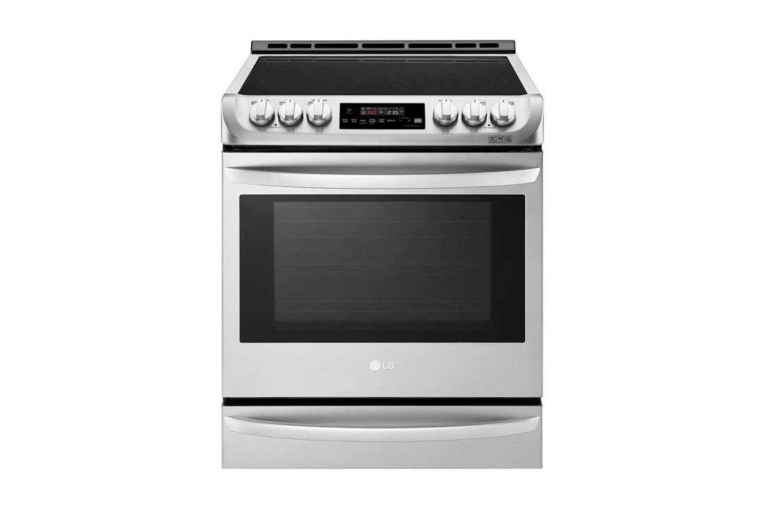 Front view of the 6.3 cu. ft. Smart wi-fi Enabled Electric Slide-in Range with ProBake Convection® - LSE4615ST. 