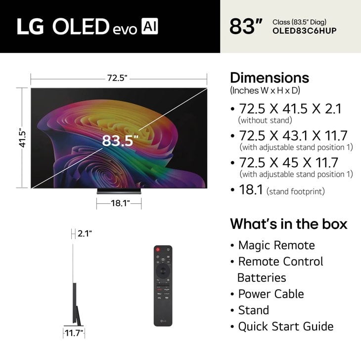 83 Inch Class LG OLED evo AI C6 4K Smart TV 2026 - OLED83C6HUP.AUS
