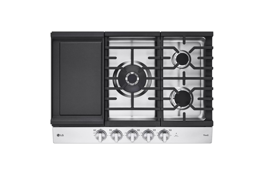 Samsung 30 in. 5-Burner Smart Natural Gas Cooktop with Bluetooth, Griddle,  Simmer Burner & Power Burner - Black Stainless Steel