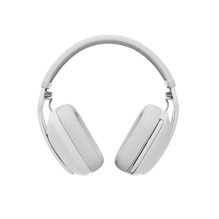 981001257 wireless over-ear headphones with white exterior, padded fabric headband and cushioned ear cups - Front View