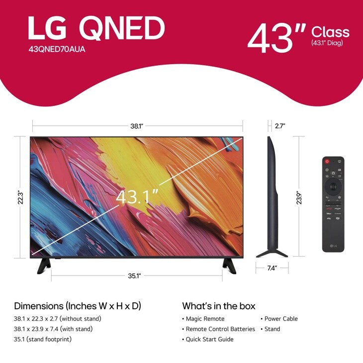 43 Inch Class LG QNED AI QNED70A 4K Smart TV 2025 - 43QNED70AUA