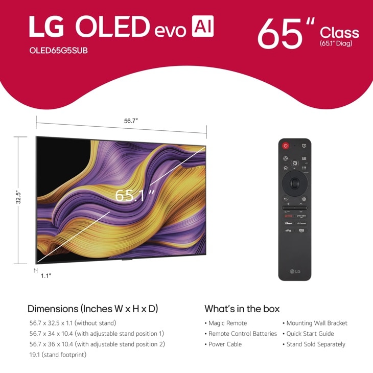 65 inch Class LG OLED evo AI G5 4K Smart TV 2025 with