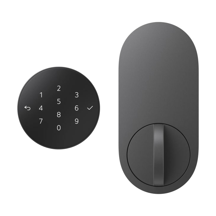 TMCDD15G smart door lock with circular keypad and deadbolt in matte black finish
