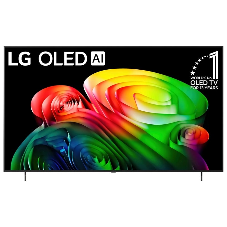 77-Inch LG 4K OLED TV OLED77B6GUA displaying vibrant colorful spiral patterns with WORLDS No.1 OLED TV FOR 13 YEARS badge - Front View