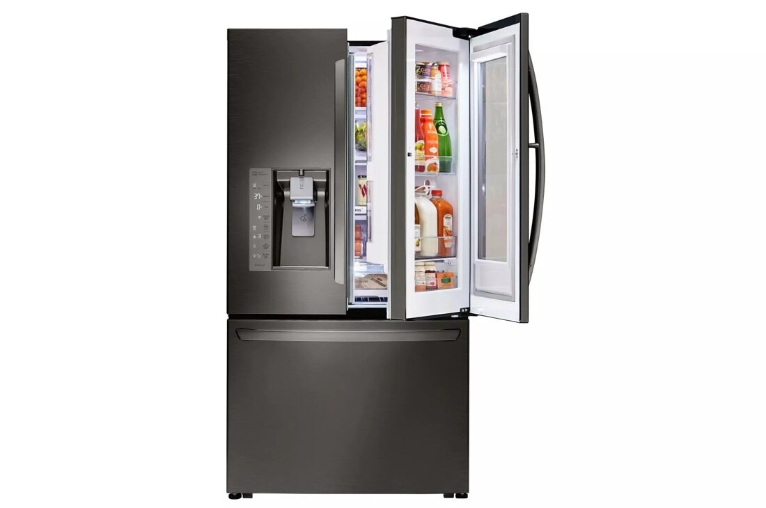 30 cu. ft. instaview door in door refrigerator view with right door slightly open