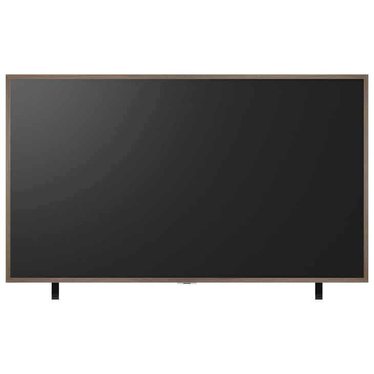 GF26XW55 TV with wooden frame bezel and dual stand legs - Front View