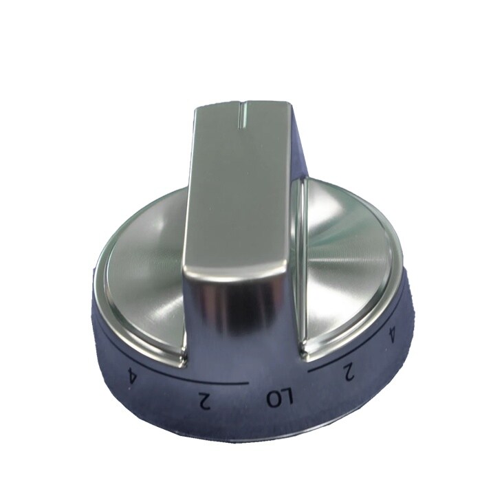 AEZ75994630 stainless steel control knob with blue base showing temperature settings from LO to 4 - Close-Up