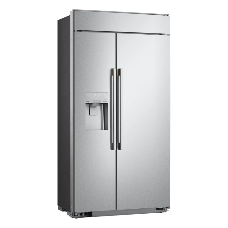 LG US26WBB92S Side by Side Refrigerator with stainless steel finish and external water dispenser - Front View