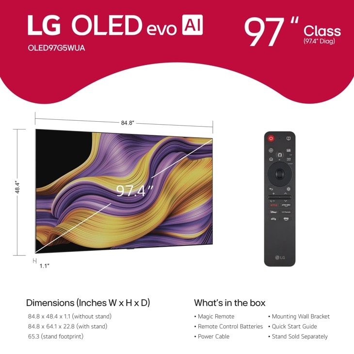 97 inch Class LG OLED evo AI G5 4K Smart TV 2025 with Supplied