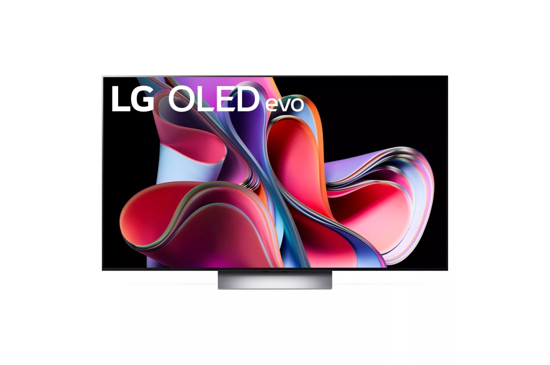 LG 77-inch G3 OLED evo smart tv with stand front view