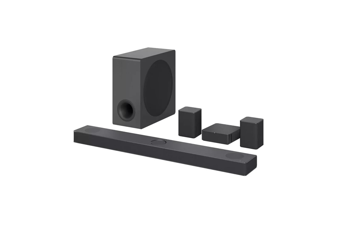 LG S80QR  5.1.3 Soundbar with subwoofer and surround speakers side angle view