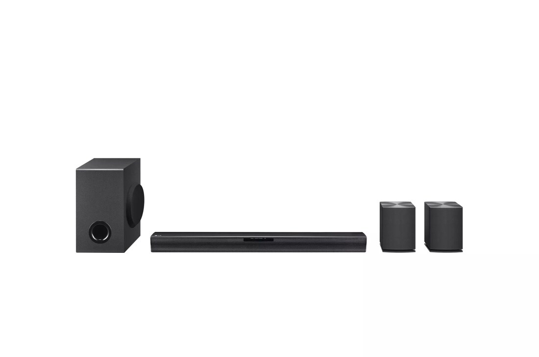 LG SQC4R Soundbar with subwoofer and speakers front view