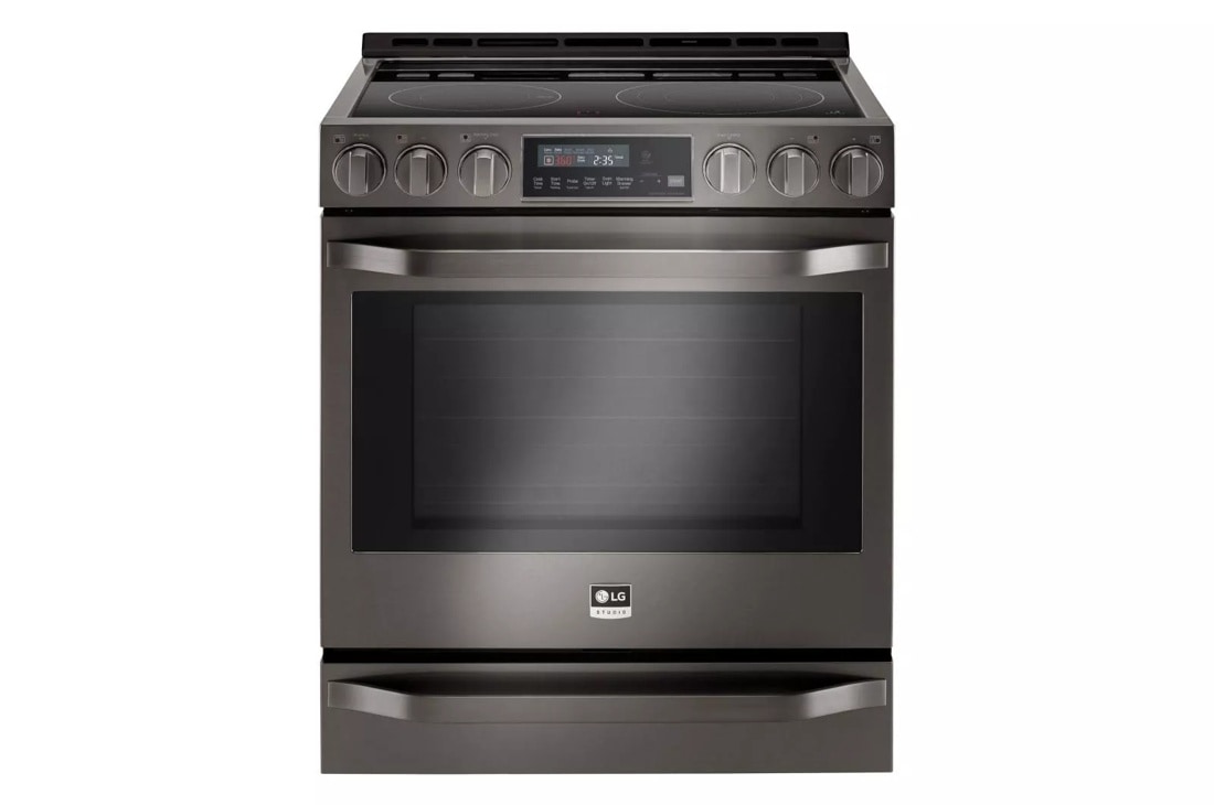 LG STUDIO 6.3 cu. ft. Smart wi-fi Enabled Electric Slide-in Range with ProBake Convection® with Essex cabinets in White