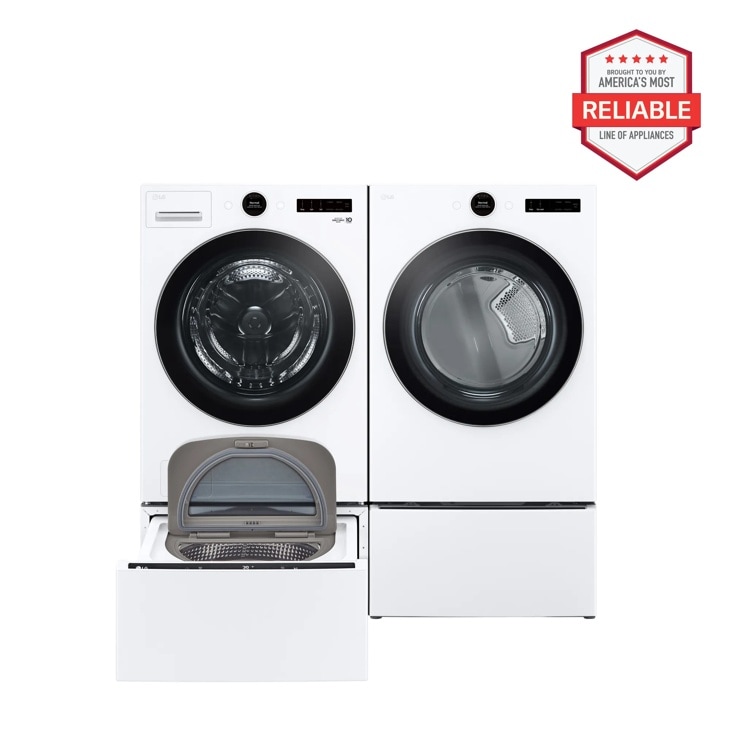 LG WM6700HWA_DLGX6701W_WD300CW_WDP6W Laundry Set with Front Load Washer, Dryer and Pedestal Washer in White - Front View