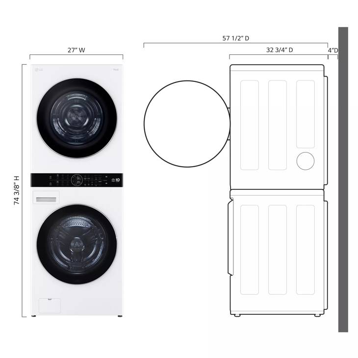 LG 5.0 Cu. ft. WASHER 7.8 Cu. ft. Electric Dryer White Stack Laundry WKHC252HWA