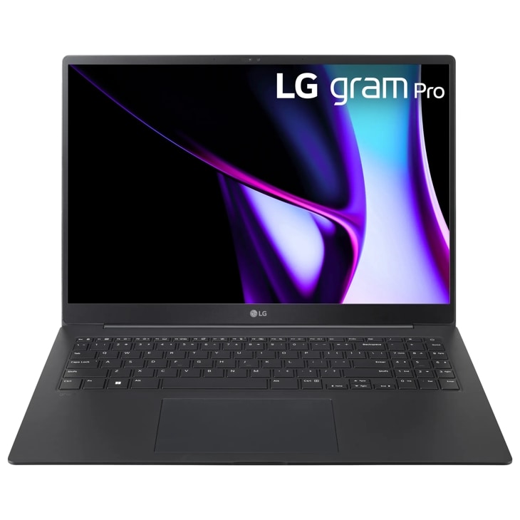 Front view of the 16 Inch LG gram Pro (16Z90SP-G.AAB6U1) laptop with 16GB RAM and Intel Core Ultra 7