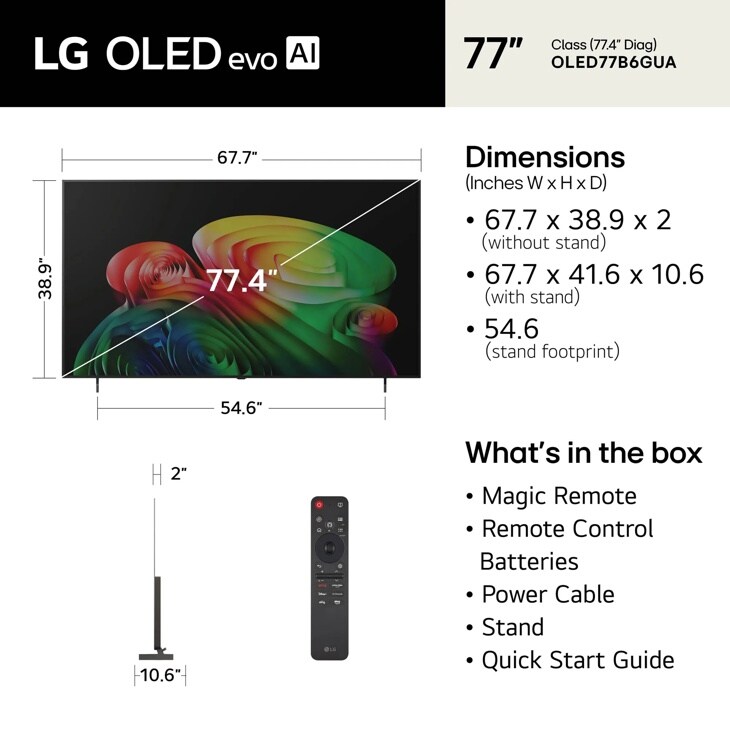 77 Inch Class LG OLED AI B6 4K Smart TV 2026 - OLED77B6GUA.AUS