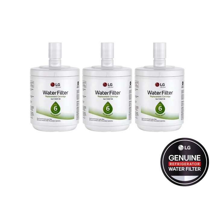 Front view of the LG LT500P3 - 6 Month / 500 Gallon Capacity Replacement Refrigerator Water Filter 3-Pack (NSF42*) - LT500P3. 