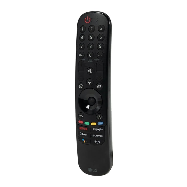 LG AKB76039902 TV remote control with numeric keypad, navigation wheel, and streaming service buttons