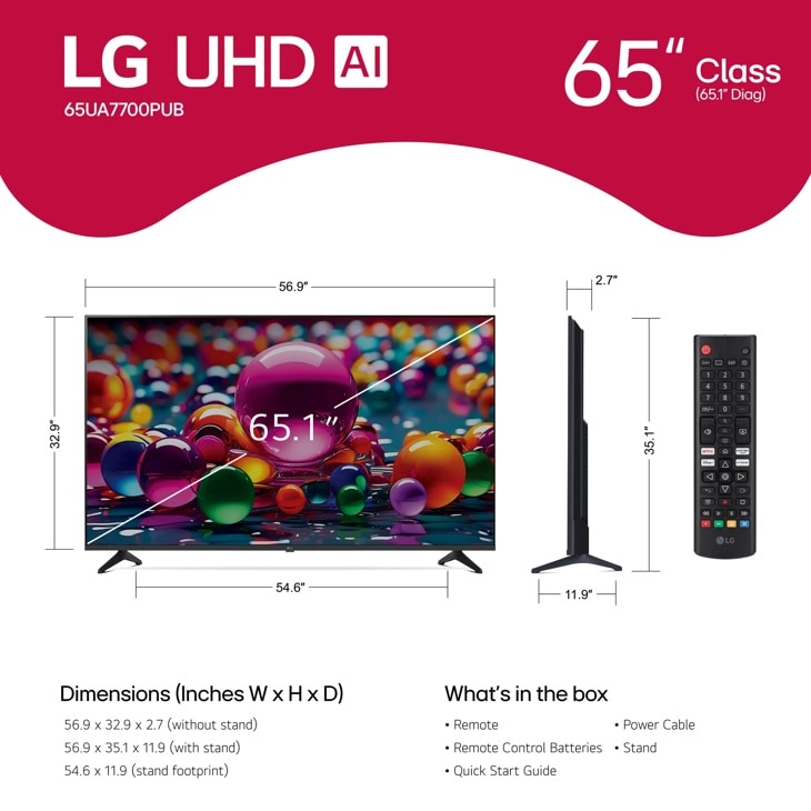 65 inch Class LG UHD AI UA77 4K Smart TV 2025 - 65UA7700PUB.AUSQ
