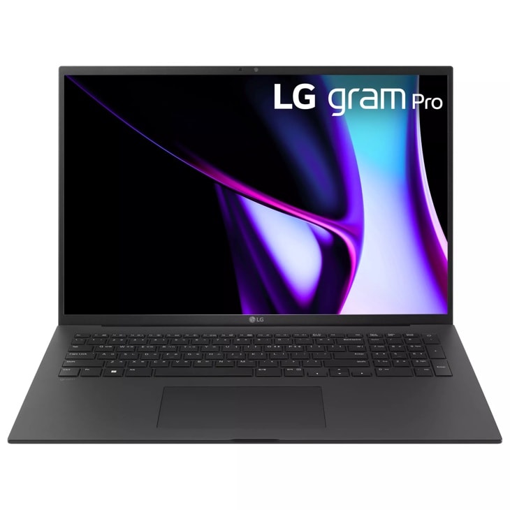 Front view of the 17 Inch LG gram Pro (17Z90SP-E.AAB6U1) laptop with 16GB RAM and Intel Core Ultra 7