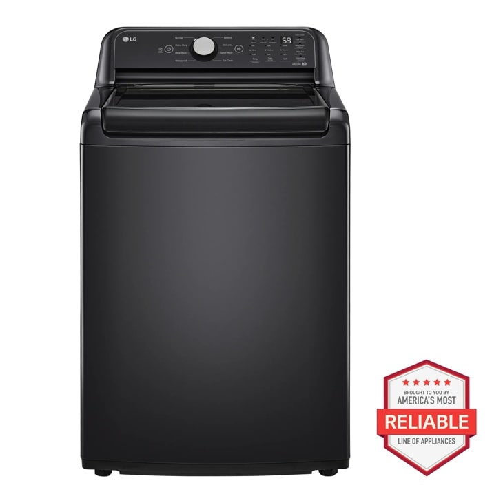 LG WT7150CX Top Load Washer with digital control panel in black finish BROUGHT TO YOU BY AMERICA'S MOST RELIABLE LINE OF APPLIANCES - Front View