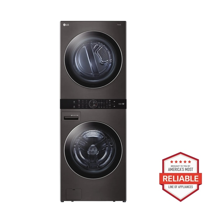 Front view of 4.5 cu. ft. Washer & 7.4 cu. Ft Dryer, Front Load LG WashTower™ in Black, WKEX200HBA
