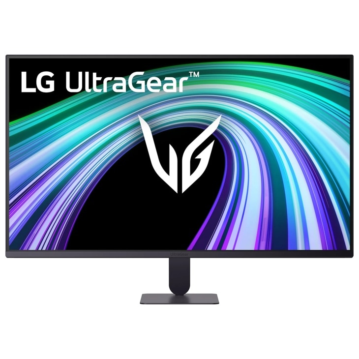LG 32G403B-B UltraGear Gaming Monitor with colorful abstract graphics on screen - Front View