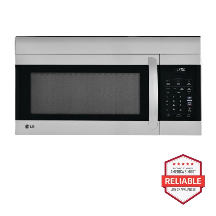 Front view of the 1.7 cu. ft. Over-the-Range Microwave Oven with EasyClean® - LMV1764ST. Includes a graphic logo that says, Brought to you by America’s Most Reliable Line of Appliances.