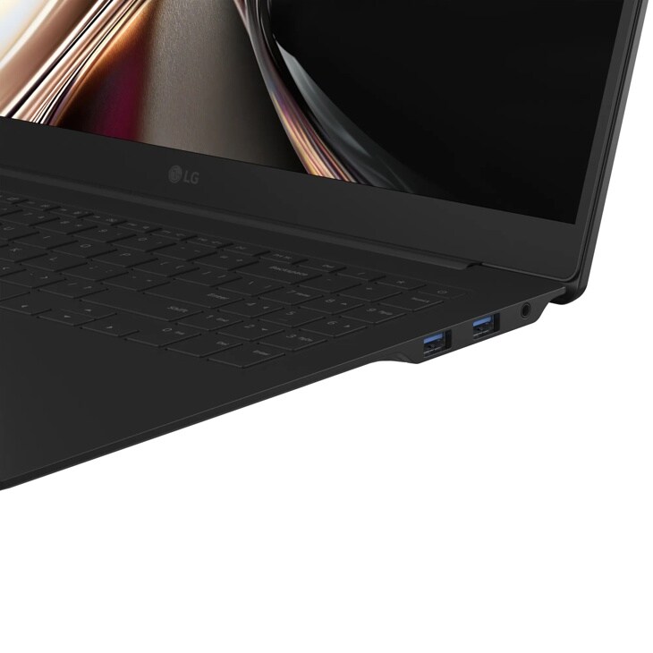 LG Gram 16Z90U-G.AU85U1 Laptop showing side angle with keyboard and USB ports visible