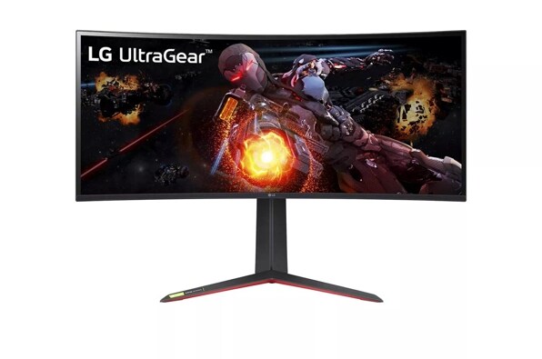 Front view of the 34 Inch LG UltraGear (34GP950G-B) curved gaming monitor with 144Hz refresh rate and 1ms (GtG) response time