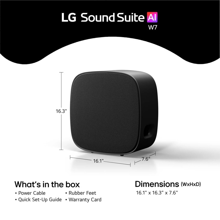 LG W7 Soundbar 16.1-inch x 16.3-inch x 7.6-inch dimensions Front View
