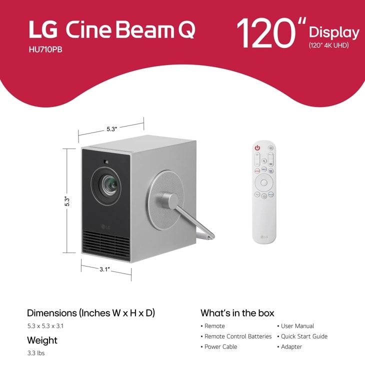 LG CineBeam Q 4K Smart Portable Projector - HU710PB.AUSG