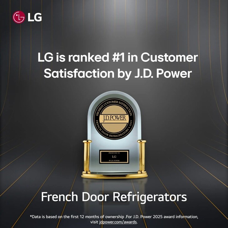 LG LF21G6201S French Door Refrigerator J.D. Power Highest Customer Satisfaction Award 2025 for French Door Refrigerators