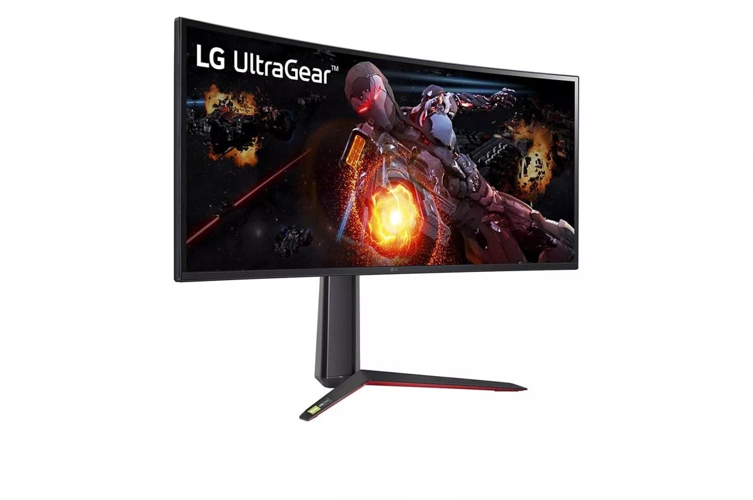 Left side view of the 34 Inch LG UltraGear (34GP950G-B) curved gaming monitor with 144Hz refresh rate and 1ms (GtG) response time