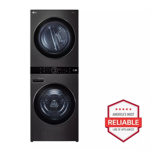 Front view of  4.5 cu. ft. washer & 7.2 cu. Ft Dryer, Front Load LG WashTower™ in Black, WKHC202HBA