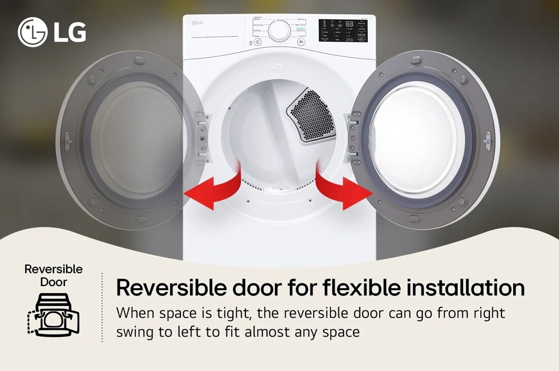 LG
Reversible Door
Reversible door for flexible installation
When space is tight, the reversible door can go from right swing to left to fit almost any space