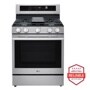 26 cu. ft. Counter-Depth Instaview French Door Refrigerator with Freestanding Gas Range, Front Control Dishwasher and Microwave Kitchen Package in Stainless Steel LRYKC2606S_LRGN6325X_MVEL2033F_LDFN4542S