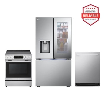 LG LRYKC2606S_LSEL6337XE_LDNTH753S Kitchen Package with oven, refrigerator, and dishwasher, Brought to you by America's Most Reliable Line of Appliances Front View1