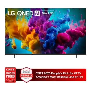 75-Inch LG QNED AI Mini LED 4K TV 75QNED8MBAA with CNET 2026 People's Pick for #1 TV Brand and America's Most Reliable Line of TVs badges - Front View1