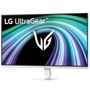 LG 32G403B-W UltraGear Gaming Monitor with white stand displaying colorful abstract graphics - Front View
