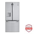 Front view of the 22 cu. ft. French Door Refrigerator - LFDS22520S. Includes a graphic logo that says, Brought to you by America’s Most Reliable Line of Appliances.